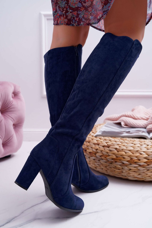 Damskie Kozaki Sergio Leone Zamszowe Granatowe KZ275