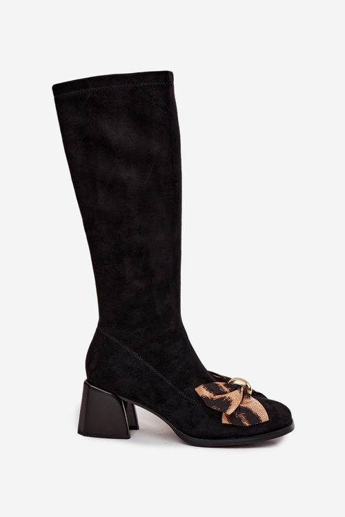 Kozaki Damskie Na Klocku Z Ozdobną Kokardą D&A JC52-828 Czarne