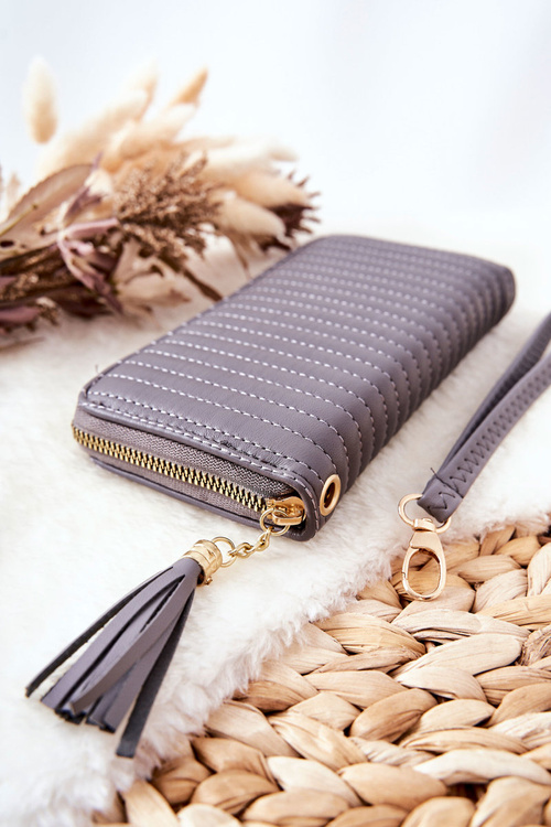 Duży Portfel Pikowany Z Paseczkiem Szary
