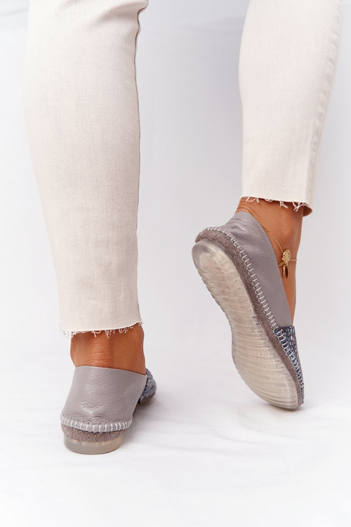 Damskie Skórzane Baleriny Maciejka 01930-86 Popielate