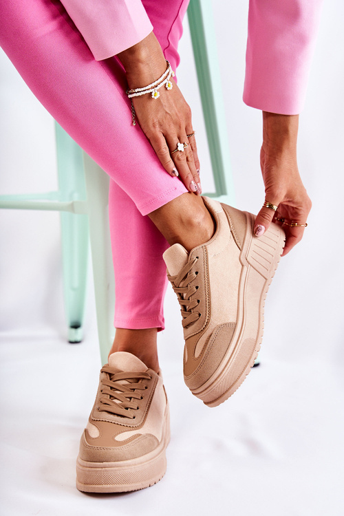 Damskie Zamszowe Buty Sportowe Beżowe Segurro