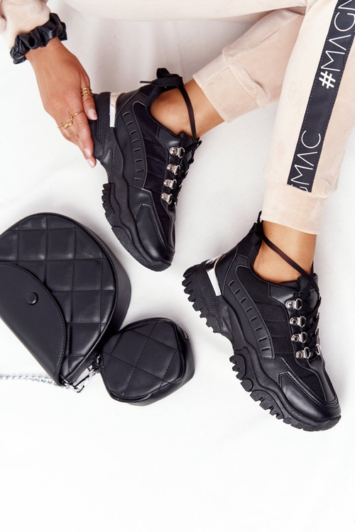 Damskie Sneakersy Na Dużej Podeszwie Czarne Good Mood