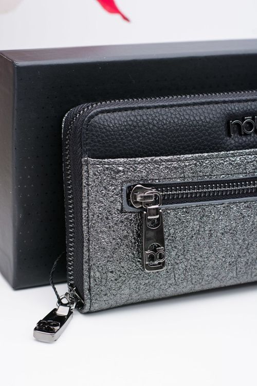 Stylowy Damski Czarno Szary Portfel Nobo