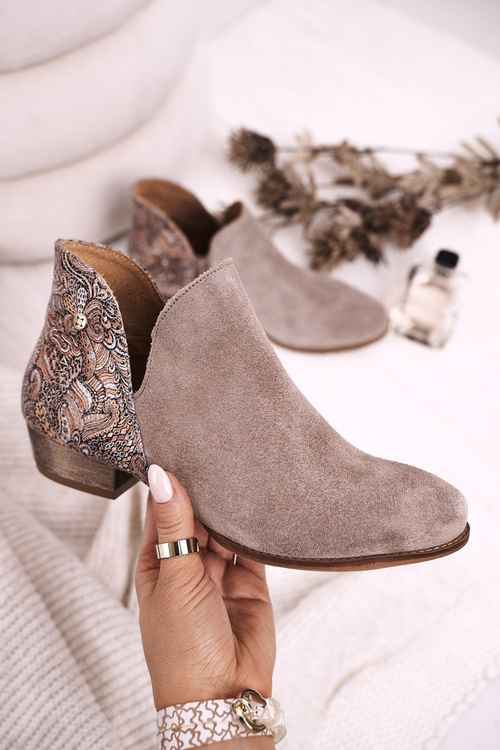 Damskie Skórzane Botki Maciejka Beżowe 04091-04