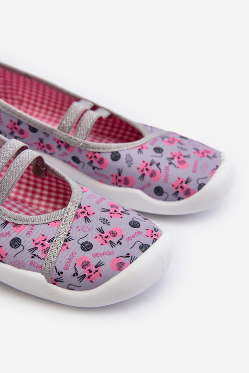 Kapcie Baleriny Dla Dziewczynki W Kotki 116Y327 Szaro-Różowe