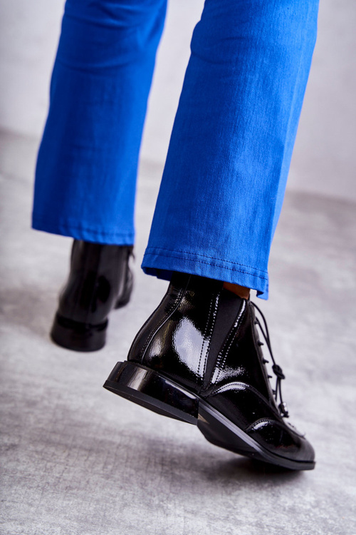 Lakierowane Botki Z Ozdobą Czarne Betrix