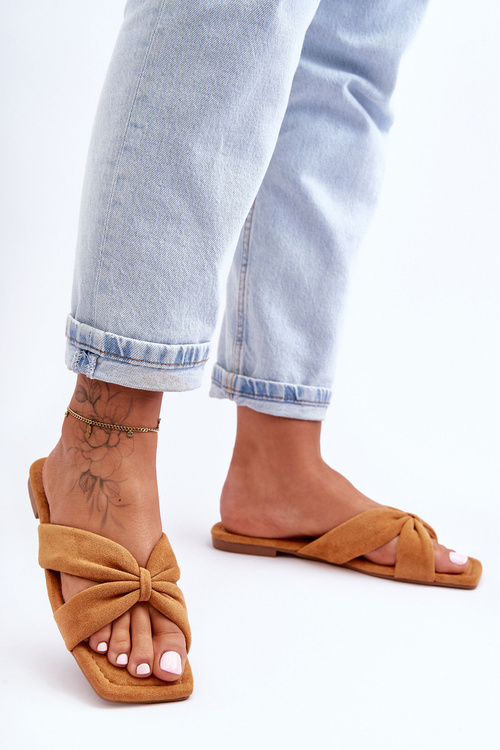 Damskie Welurowe Klapki Camel Vanilla Sky