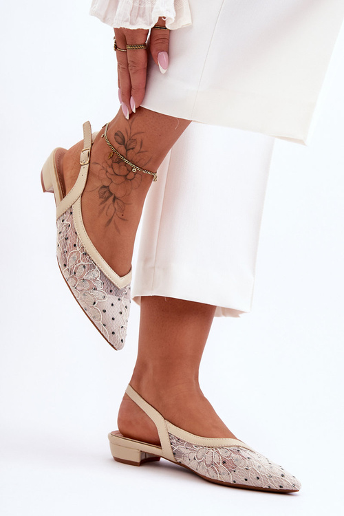 Damskie Baleriny W Kropki Beżowe Adore