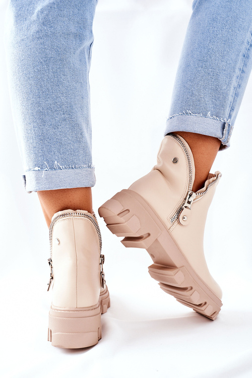 Damskie Botki Z Wycięciami Beżowe Rhythm