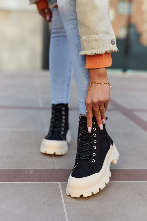 Damskie Wiosenne Botki Trapery Czarne Larina