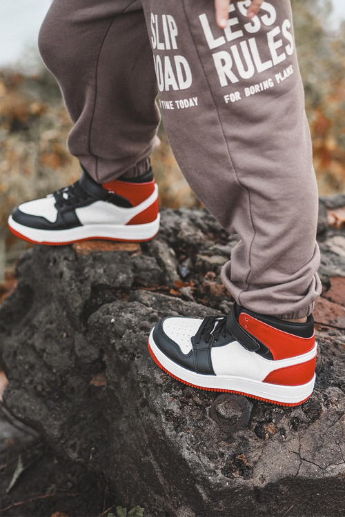 Wysokie Dziecięce Buty Sportowe Biało-Czerwone Teredite