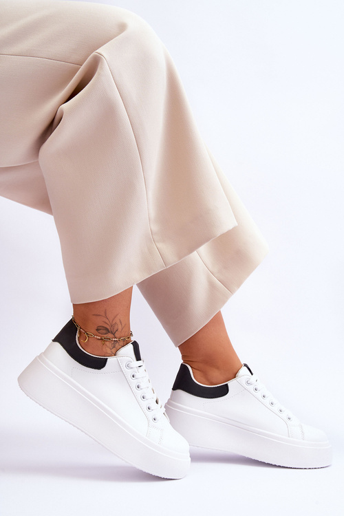 Buty Sportowe Na Masywnej Platformie Biało-Czarne Boneti