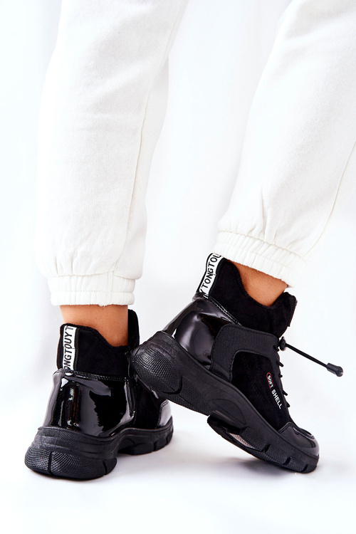 Wysokie Skórzane Ocieplane Buty Sportowe Czarne Merit