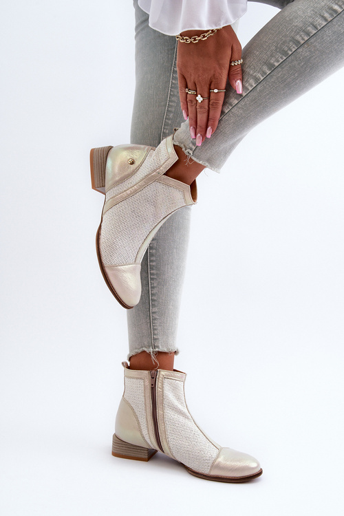 Skórzane Botki Damskie Na Niskim Obcasie Maciejka 06397-22 Jasnobeżowe