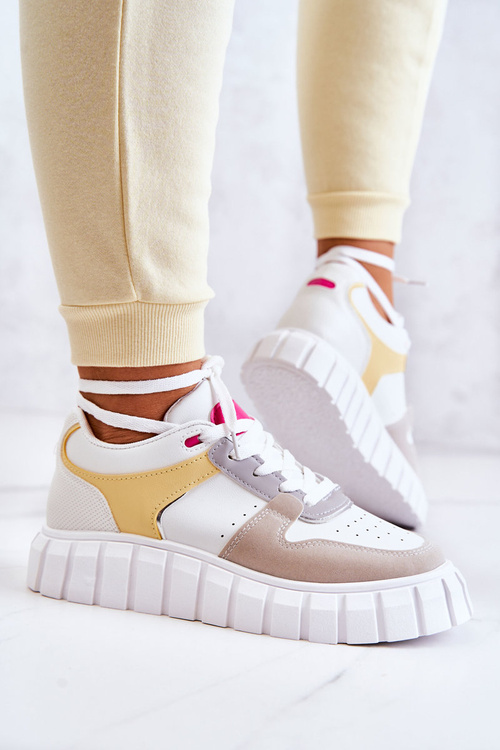 Damskie Skórzane Buty Sportowe Biało-Beżowe Florentine