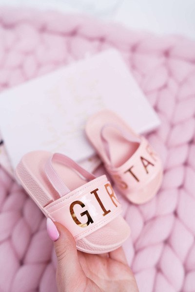 Dziecięce Klapki Dziewczęce Złoty Napis Girl Star Różowe Bambi