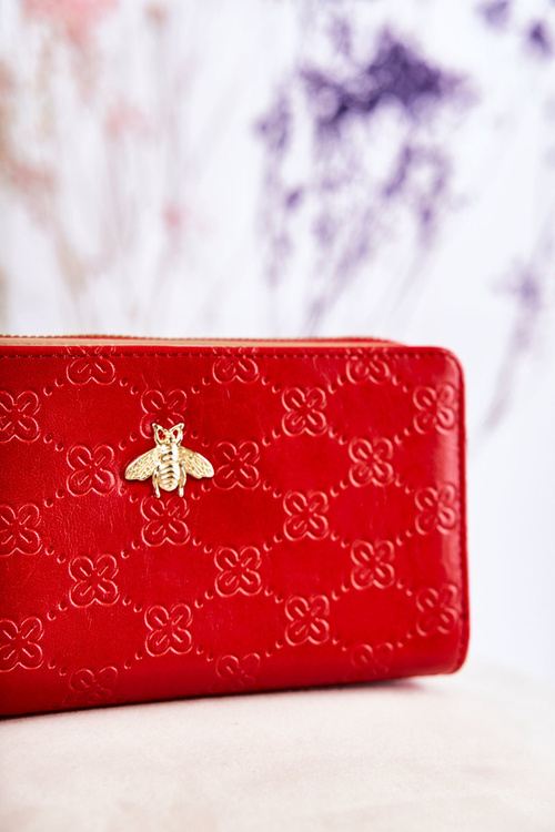 Damski Duży Portfel Z Ozdobą Czerwony Fabio