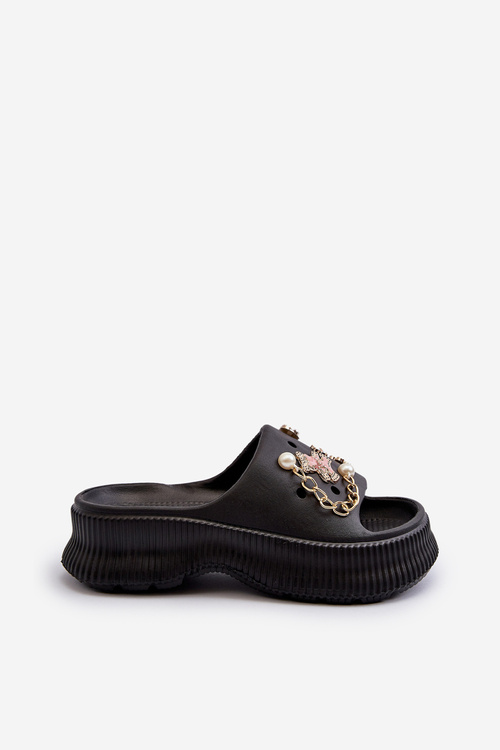 Damskie Piankowe Klapki Z Ozdobami Czarne Afariana