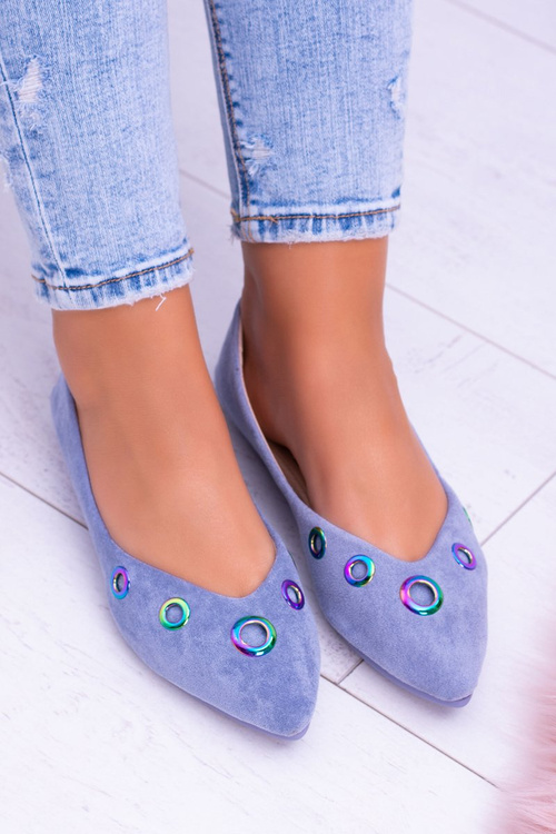 Lu Boo Niebieskie Baleriny W Szpic Benzynowe Oczka Octavia