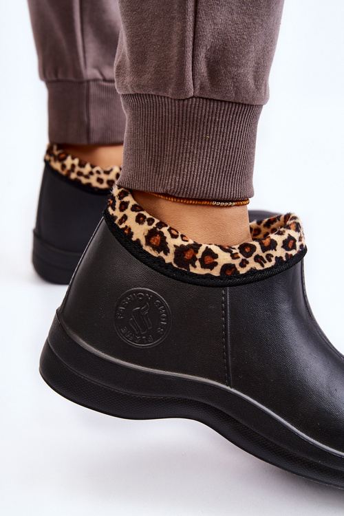 Damskie Wsuwane Kalosze Ocieplane Cętki Czarne Izera