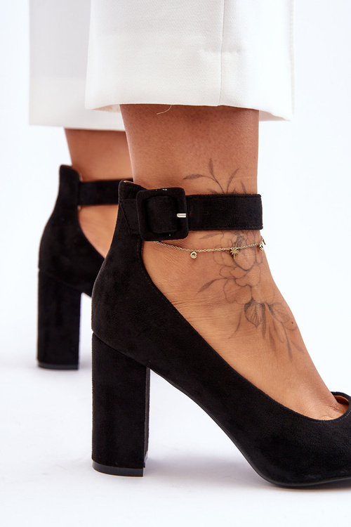 Zamszowe Eleganckie Czółenka Czarne Gloria