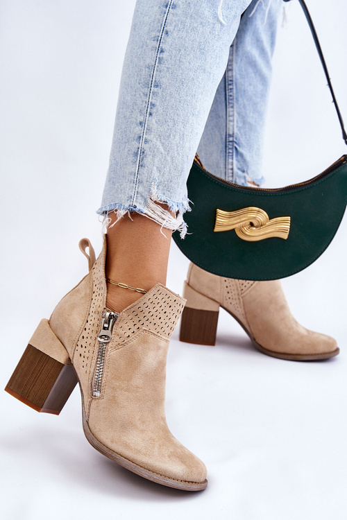 Zamszowe Botki Na Masywnym Obcasie Jasnobeżowe Camden