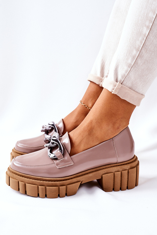 Damskie Półbuty Loafery Skórzane Cappuccino Laura Messi 2339