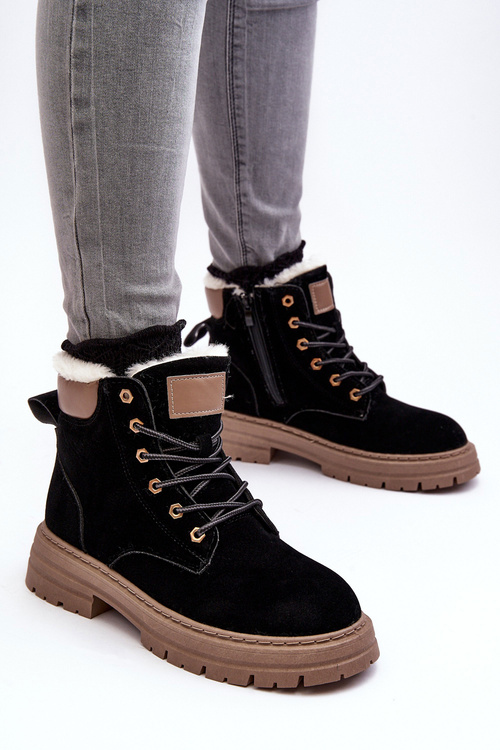 Damskie Trapery Ocieplane Futerkiem Czarne Fenan