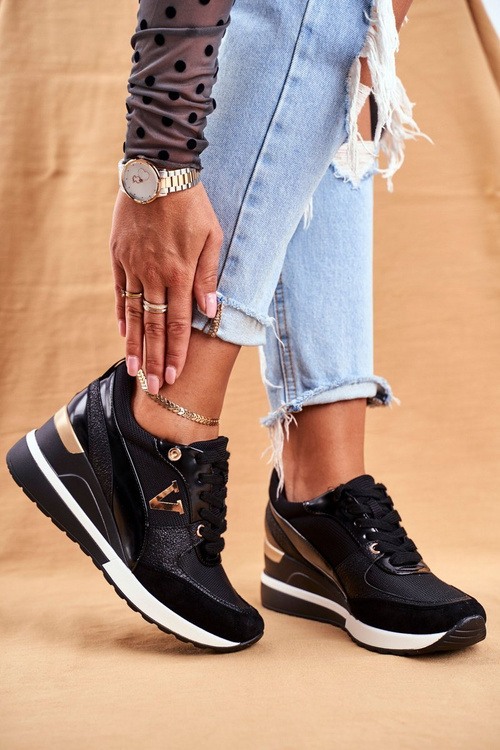 Damskie Sneakersy Na Koturnie Czarne Isla