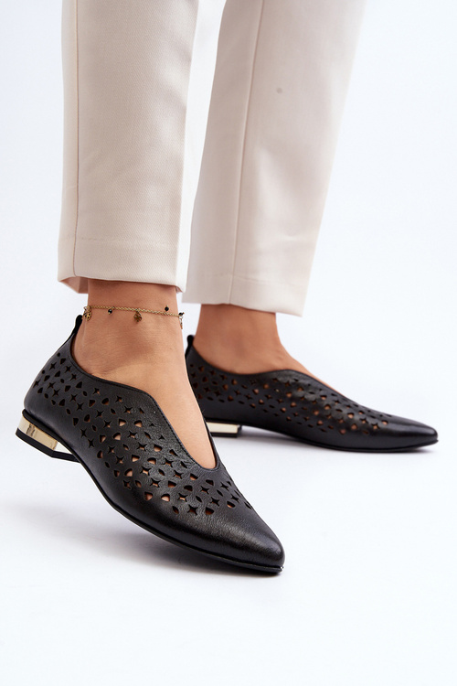 Zazoo 2883 Ażurowe Baleriny Ze Skóry Naturalnej Czarne