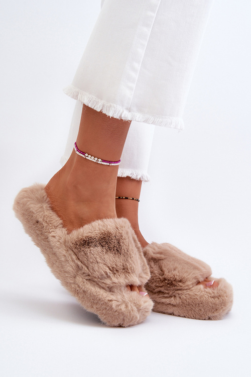 Damskie Futrzane Kapcie Beżowe Stepia