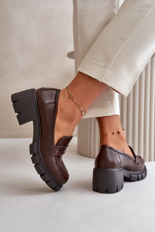 Damskie Półbuty Na Niskim Obcasie Z Eko Skóry Ciemnobrązowe Menloa