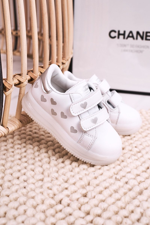 Dziecięce Sportowe Buty Ze Świecącą Podeszwą LED Biało-Srebrne Boomer
