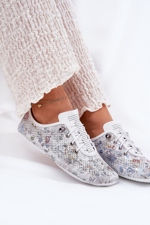 Półbuty Damskie Ze Skóry Naturalnej Wzorzyste Artiker 56C2688 Białe