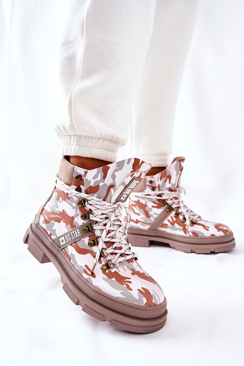 Skórzane Trapery Botki Big Star II274369 Moro Szare