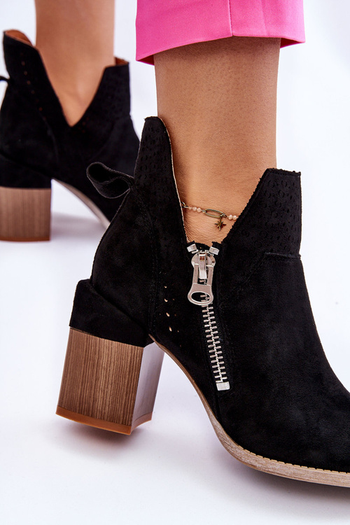 Zamszowe Botki Na Masywnym Obcasie Czarne Camden