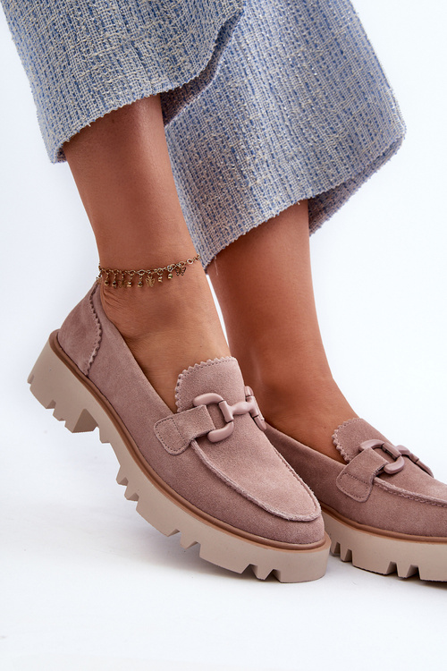 Zamszowe Mokasyny Damskie Z Ozdobą D&A TW117 Różowe