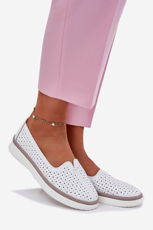 Skórzane Półbuty Damskie Białe Liaruna