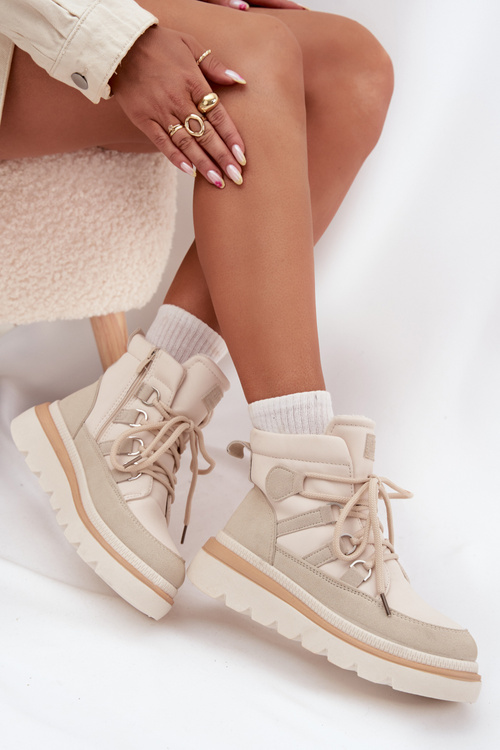 Damskie Botki Trapery Na Platformie Jasnobeżowe Liorae