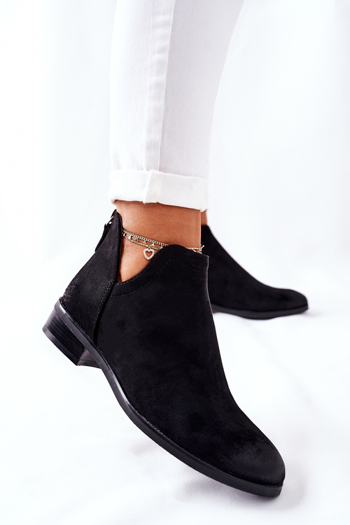 Zamszowe Damskie Botki Ocieplane Czarne Joaliene