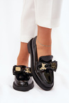 Lakierowane Mokasyny Z Kokardą I Ozdobną Broszką Czarne Leandriel