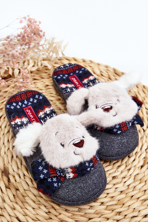 Dziecięce Kapcie Na Grubej Podeszwie z Misiem Szare Dasca