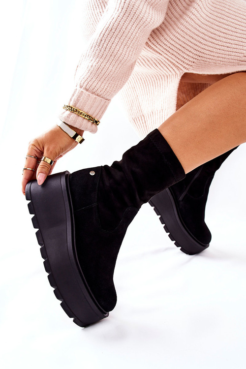 Zamszowe Botki Na Platformie Maciejka Czarne 05319-01