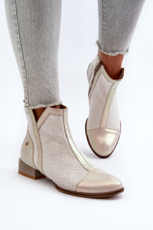 Skórzane Botki Damskie Na Niskim Obcasie Maciejka 06397-22 Jasnobeżowe