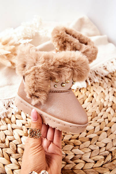 Dziecięce Śniegowce Ocieplane Futerkiem Różowe Złoto Bonni