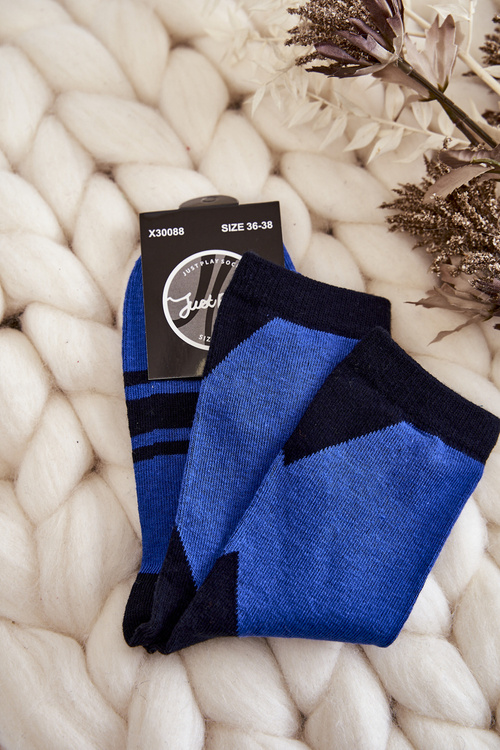 Damskie Skarpety Dwukolorowe Z Paskami Niebiesko-Czarne