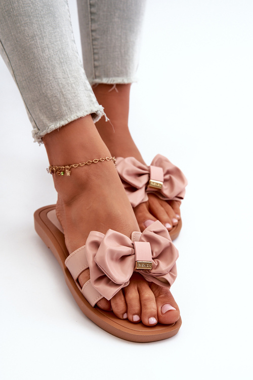 Klapki Damskie Z Kokardą Różowe Rivarina