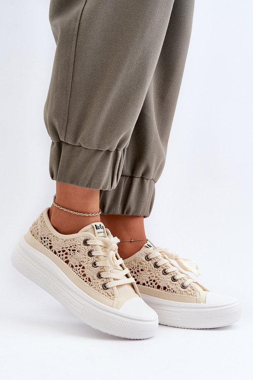 Koronkowe Trampki Damskie Lee Cooper LCW-23-44-1620 Beżowe