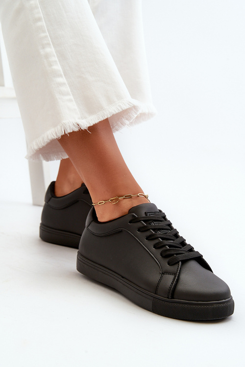 Niskie Sneakersy Buty Sportowe Damskie Z Eko Skóry Czarne Diunna