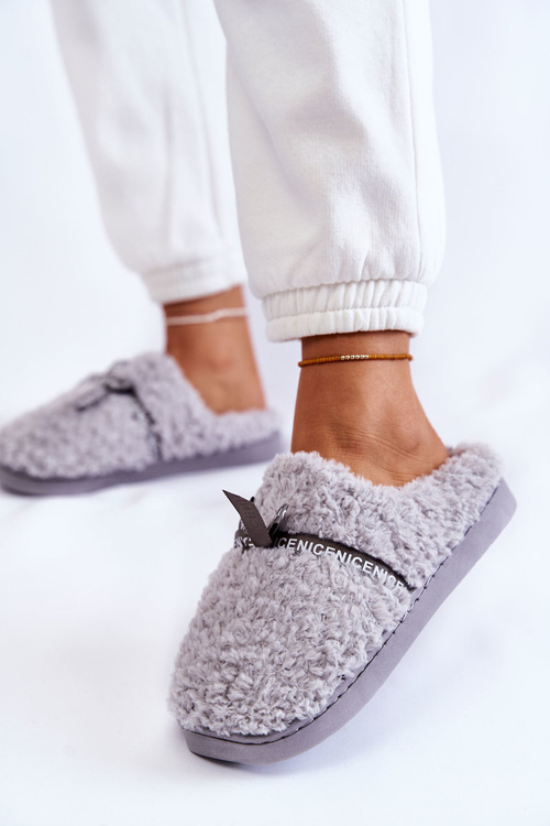 Damskie Futrzane Papcie Z Kokardką Szare Ryana